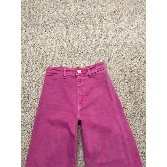 Zara The Marine Straight High Rise Wide Leg Raw Hem Jeans Barbie Pink Size 4 - Picture 4 of 9
